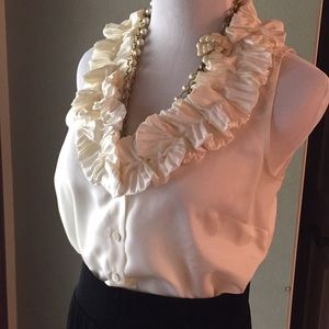 Jcrew Ivory sleeveless silk button down ruffle top